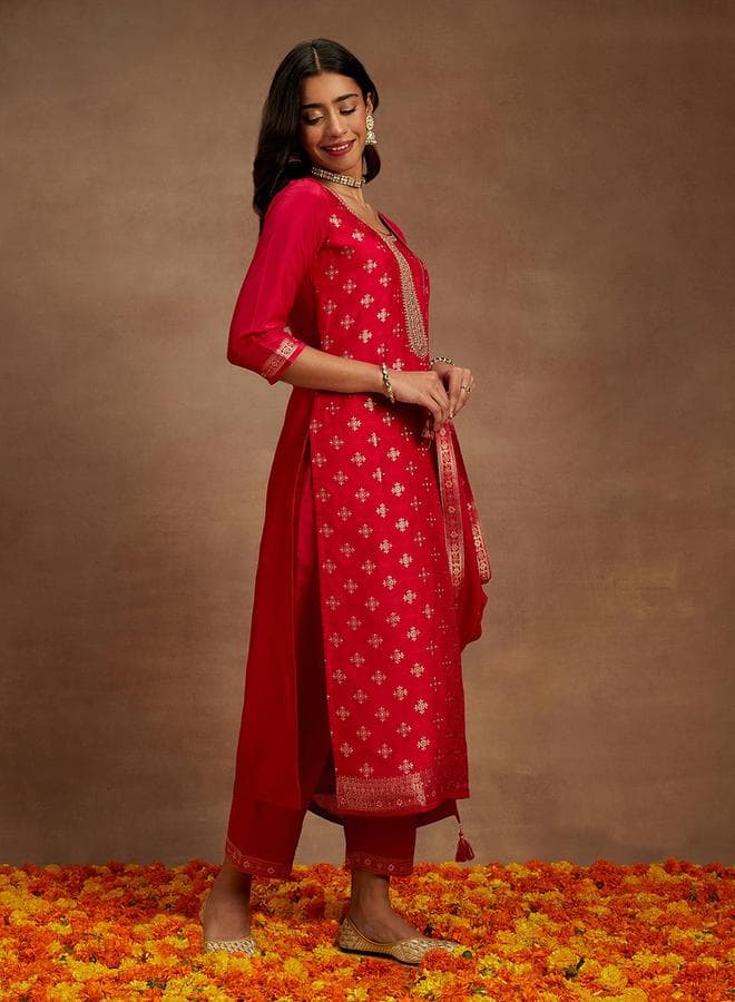 Libas Printed Straight Kurta and Solid Trouser with Dupatta Set