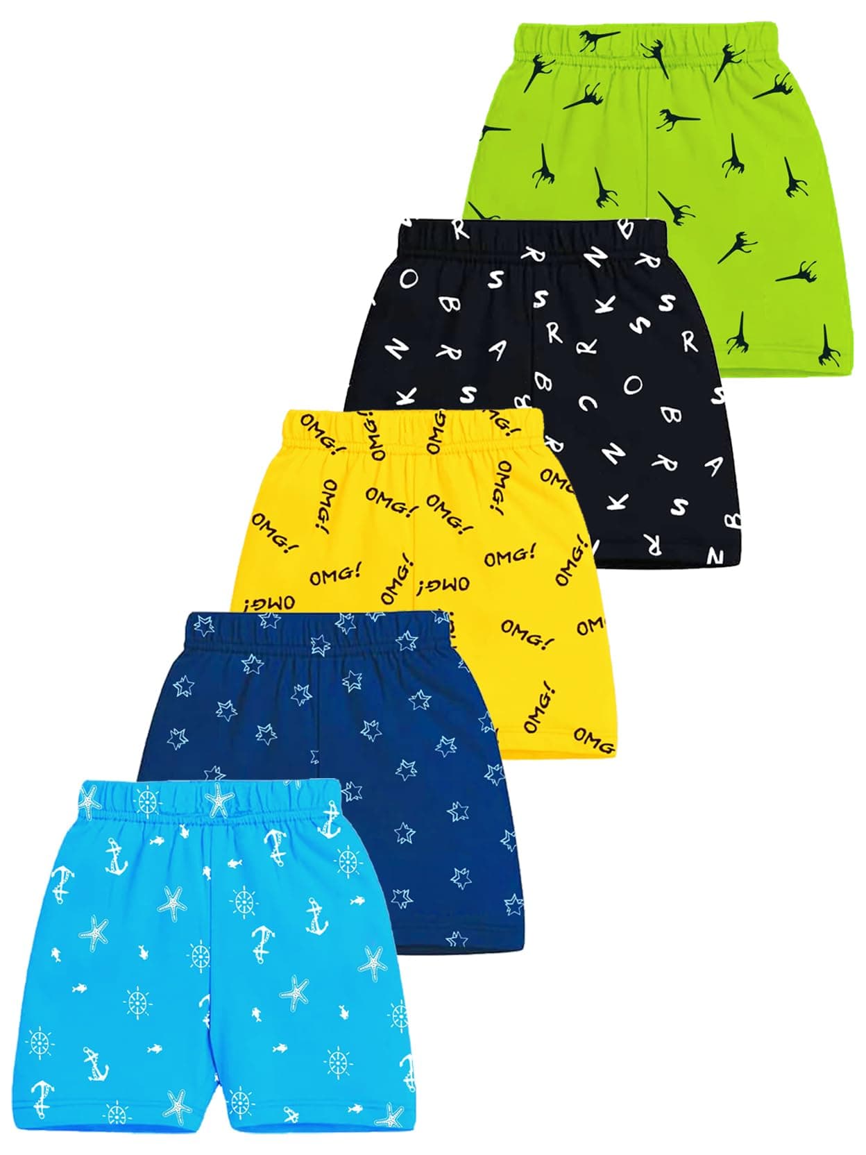 Kuchipoo Boys and Girls Unisex Cotton Shorts (Multicolor, 7-8 Years, KUC-SHT-110) - Pack of 5