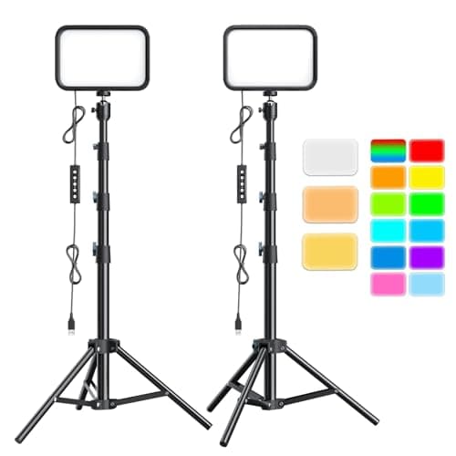 UBeesize 2Pack RGB Photography Lighting Studio Lights with Adjustable Tripod Stand and Ball Head Video Light for Video Recording Live Streaming Makeup