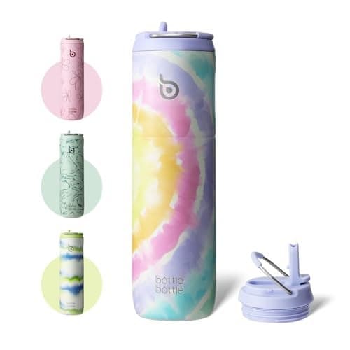 BOTTLE BOTTLE Insulated Water Bottle 24oz with Straw Lid and Handle for Sports Travel Gym Stainless Steel Water Bottles Double-Wall Vacuum Metal Leak Proof BPA-Free (Cotton Candy)