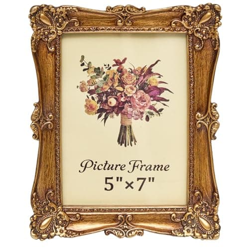 JANDERART Vintage Picture Frame 5x7 Inch, Antique Ornate Photo Frames with Glass Front, Tabletop & Wall Hanging, Photo Display, Gift Ideas, Gold