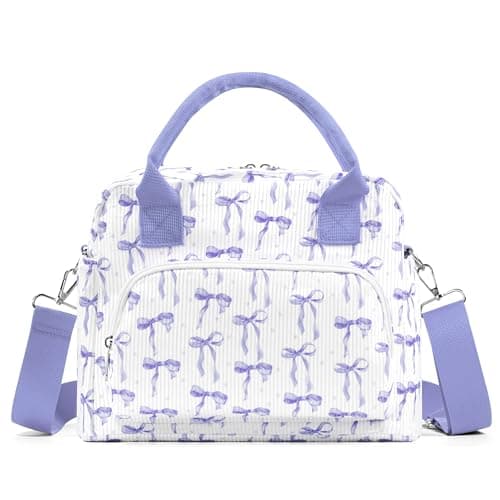 TESAFNG Lunch Box for Women Insulated Lunch Bag Cute Corduroy Lunch Tote Bags Lightweight Reusable Leakproof Cooler Bag with Adjustable Shoulder Strap for Work Office Travel Picnic Purple Bow