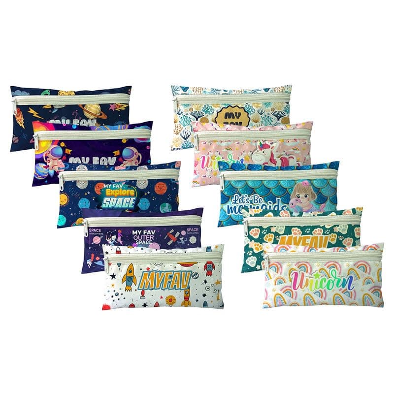 MY FAV Set of 10 Birthday Party Return Gift Pencil Pouches | Cute Animal Print Polyester Stationery Case with Zip | School Supply Organizer for Kids; Students & Party Favors (Assorted)