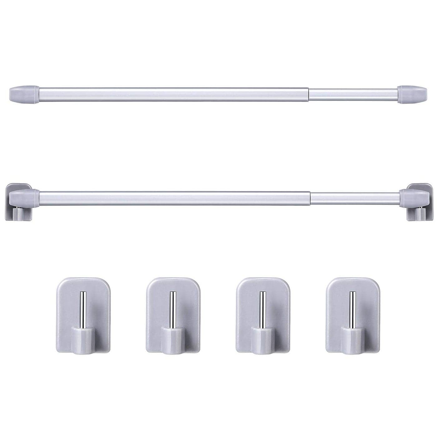 Jetec 2 Pieces Adjustable Plastic Net Curtain Rod 157275 Inch Self Adhesive Shower Curtain Rods for Window Cupboard Bars Tension Drill Less Accessories for Home Bathroom Hotel Silver