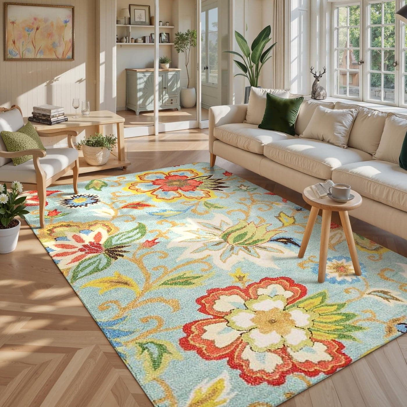 Lahome Machine Washable Floral Living Room Rug 5x7 Area Rugs for Bedroom NonSlip Large LowPlie Soft Throw Nursery Kids Room Carpet Distressed Indoor Carpet for Dining Room Entryway Office
