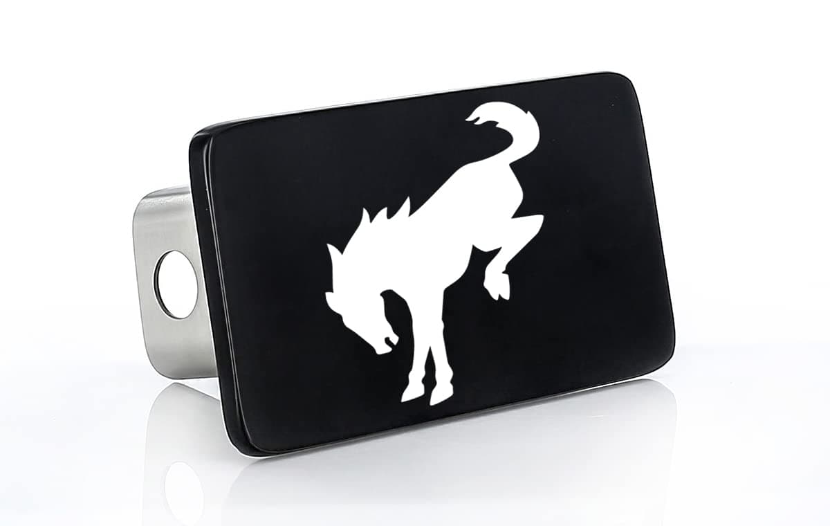 Ford Bronco Horse Logo Black Rectangular Trailer Tow Hitch Cover Plug (2" Inch Post)