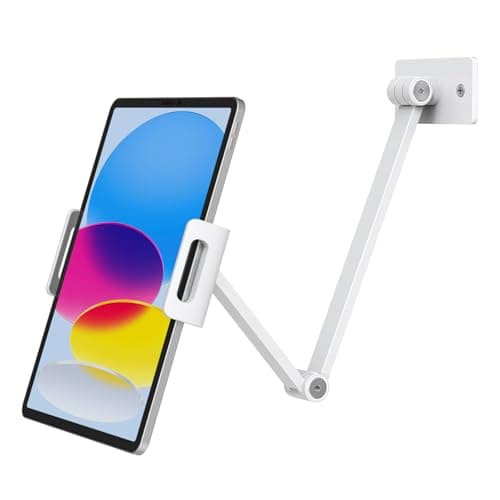 BEWISER Adjustable Tablet Wall Mount Holder, Swivel 360 Rotating, Compatible with 4.7-12.9 inch Devices, High-Grade Aluminium Alloy, White