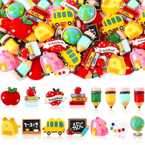 Jansun Back to School Resin Charms Pencil Book Blackboard Flatback Resin for DIY Crafts Cell Phone Case Photo Frame Hairpin Keychain Earrings Jewelry Making 15 Style