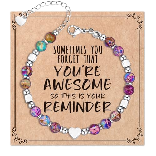 Desimtion Inspirational Gifts for Women, Teen Girl Gifts Trendy Stuff, Natural Stone Healing Bracelets for Women Girls, Best Friend Birthday Gifts for Women Friendship Bracelets, Imperial Jasper, 6mm