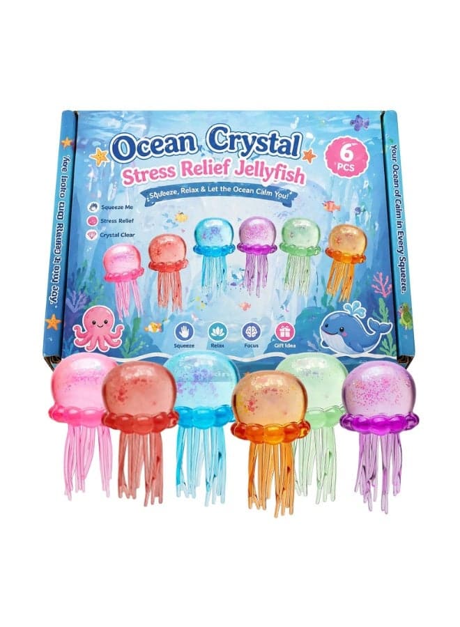 6 Pcs Jellyfish-Shaped Squeeze Toy, Slow-Rebound Stress-Relieving Ball, Soft and Elastic Sensory Stress-Relieving Toy. Squeezing Toys can Effectively Relieve Anxiety and Stress.