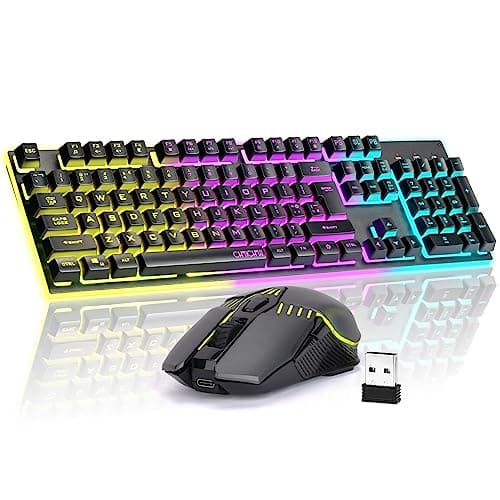 Gaming Wireless Keyboard and Mouse Rechargeable RGB Backlit Metal Panel Mechanical Feel Antighosting Keyboard with Side Button for Computer PC Laptop Compatible with Windows Mac Ps4Ps5 Xbox one