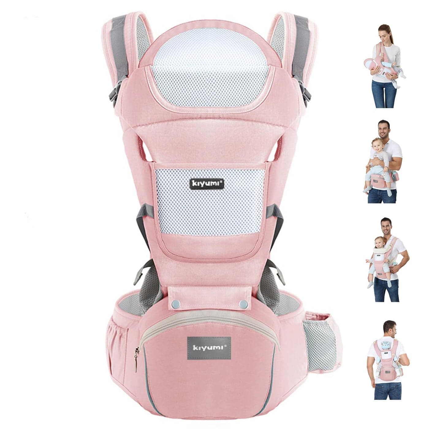 KIYUMI Baby Carrier with Hip Seat Ergonomic M Position Newborn to Toddler Head Support and Breathable MeshAdjustable Removable 6 in1 Baby Baby Sling Carrier 745 lbs for Mom Dad Pink