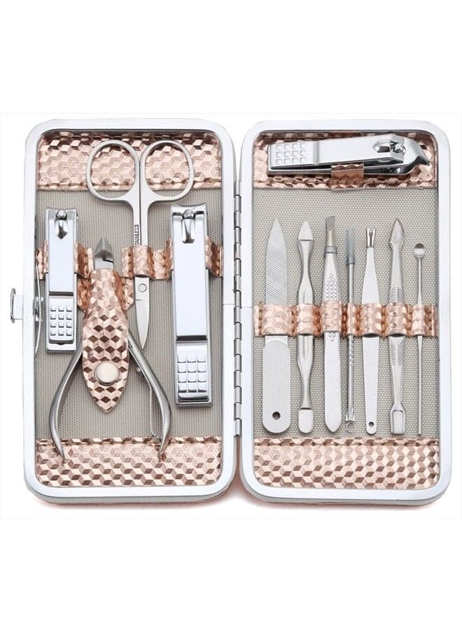 Manicure Set Professional Nail Clippers Kit Pedicure Care Tools- Stainless Steel Grooming Kit 12Pcs for Travel or Home (Rose Gold)