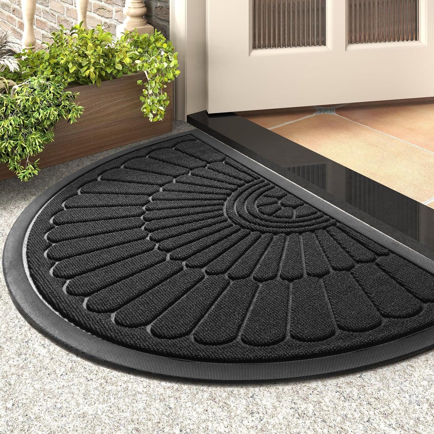 tchdio Door Mat Outdoor Indoor Entrance DoormatSemicircular Durable Rubber Non Slip Front Door Mat for Outside Inside Entry Entryway Dirt Trapper WelcomeMat for Muddy Paws and ShoesBlack 17x30