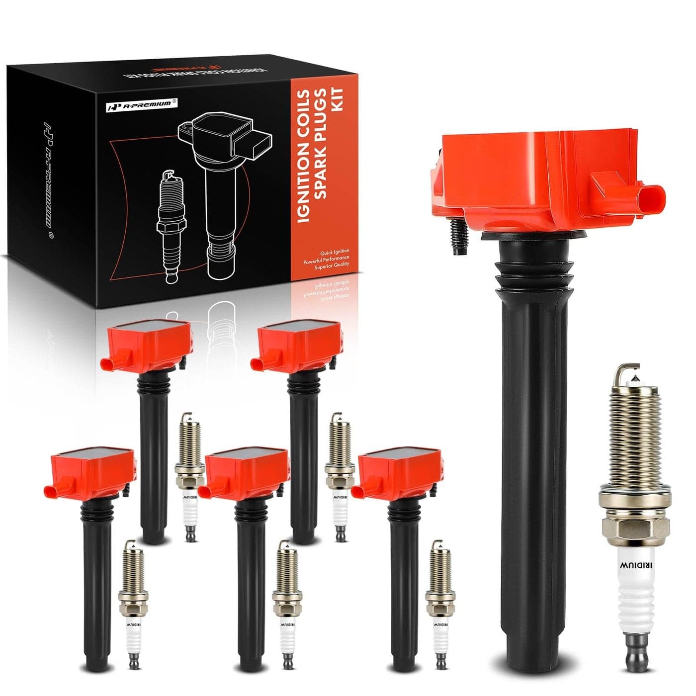 APremium Red Ignition Coil Pack and Iridium Spark Plugs Compatible with Chrysler Dodge Jeep Ram Volkswagen Vehicles 200 300 Challenger Avenger Grand Cherokee Wrangler Routan 32L 36L V6 12PCS
