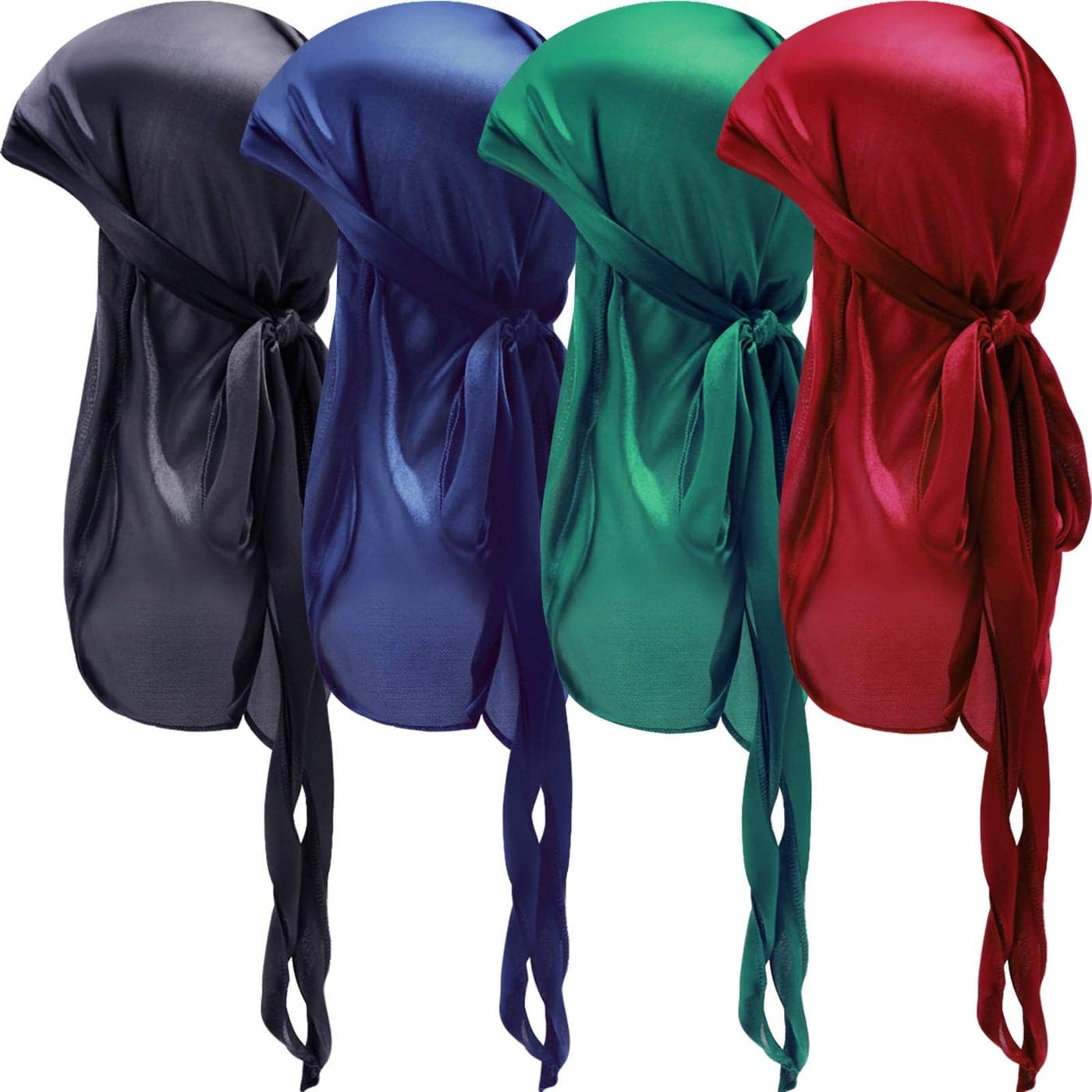 4 Pieces Baby Silky Durags with Long Tail and Wide Straps Kids Satin Durag Caps Child Headwraps for 360 Waves Black Wine Red Green Navy Blue