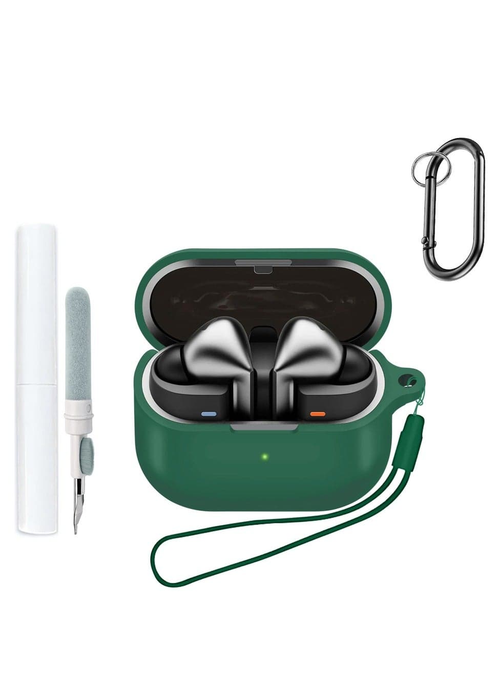 (4 in1) Silicone Case Compatible with Samsung Galaxy Buds3 Pro/Galaxy Buds3 with Keychain and Cleaning Kit (Green)