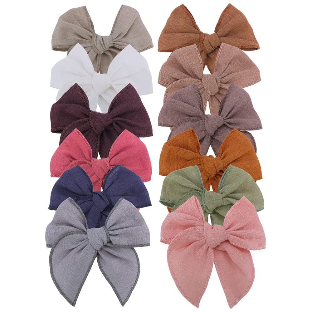 12 PCS Linen Bow Hair Clips for Baby Girls Hair Bows Alligator Clips Accessories Infants Toddler Kids Hairgrips Linen Fable Bow 4