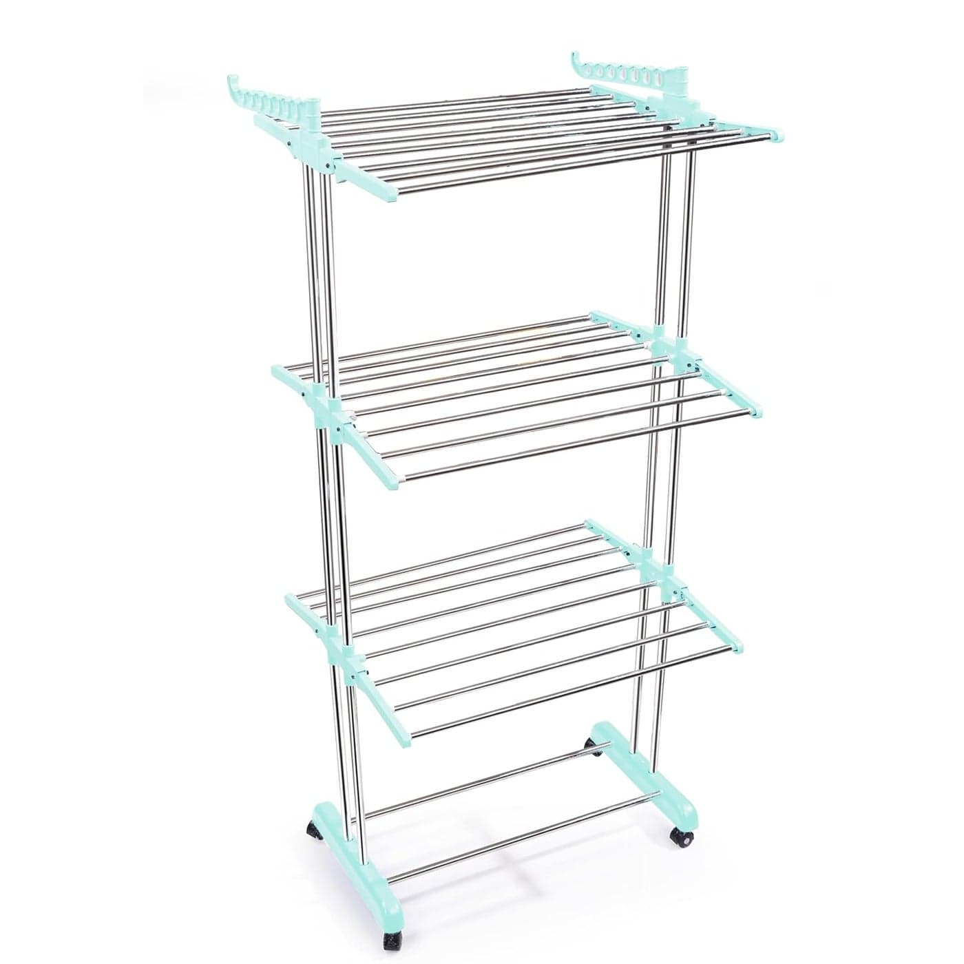 Ganesh Neo Clean Modula 3 Layer Heavy Duty Stainless Steel Foldable Cloth Drying Stand Cloth StandClothes Dryer Laundry Racks with Wheels