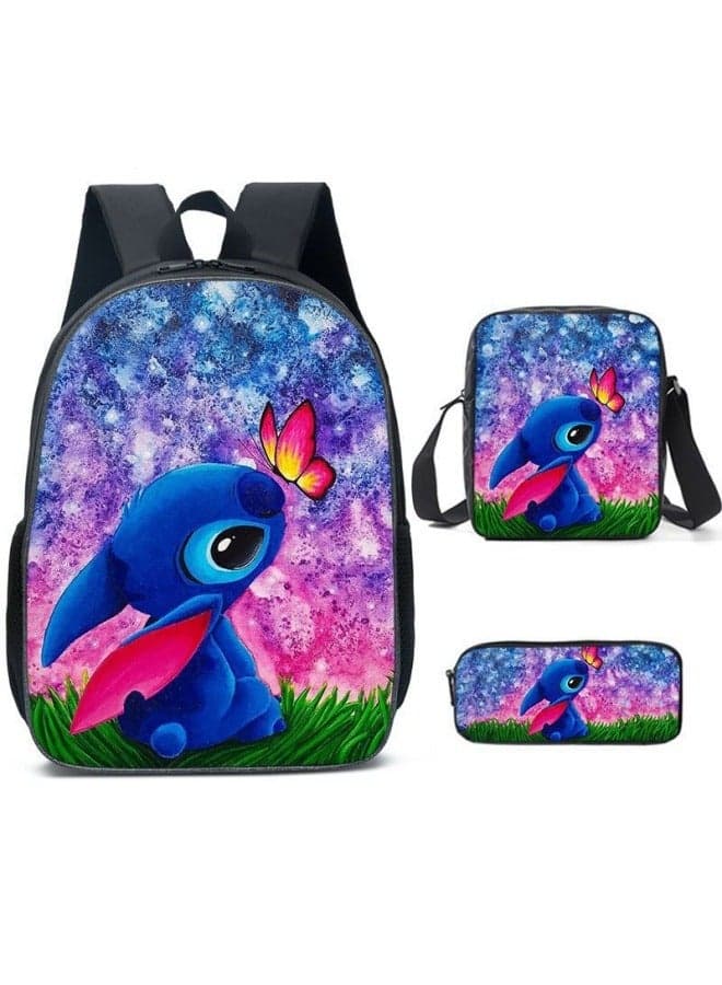 2025-2026 backpack pencil case shoulder bag three-piece set anime cartoon stitch leisure sports travel backpack student school backpack suitable for boys and girls fans