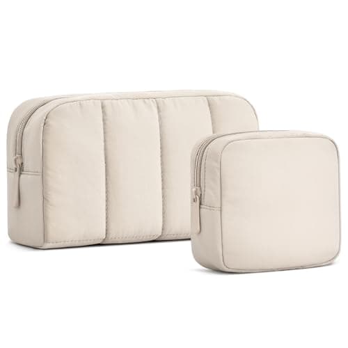 oscaurt 2 Pcs Makeup Bag Travel Toiletry Bag for Women Puffy Padded Cosmetic Pouch Purse Wideopen Makeup Organizer Case Travel Essentials
