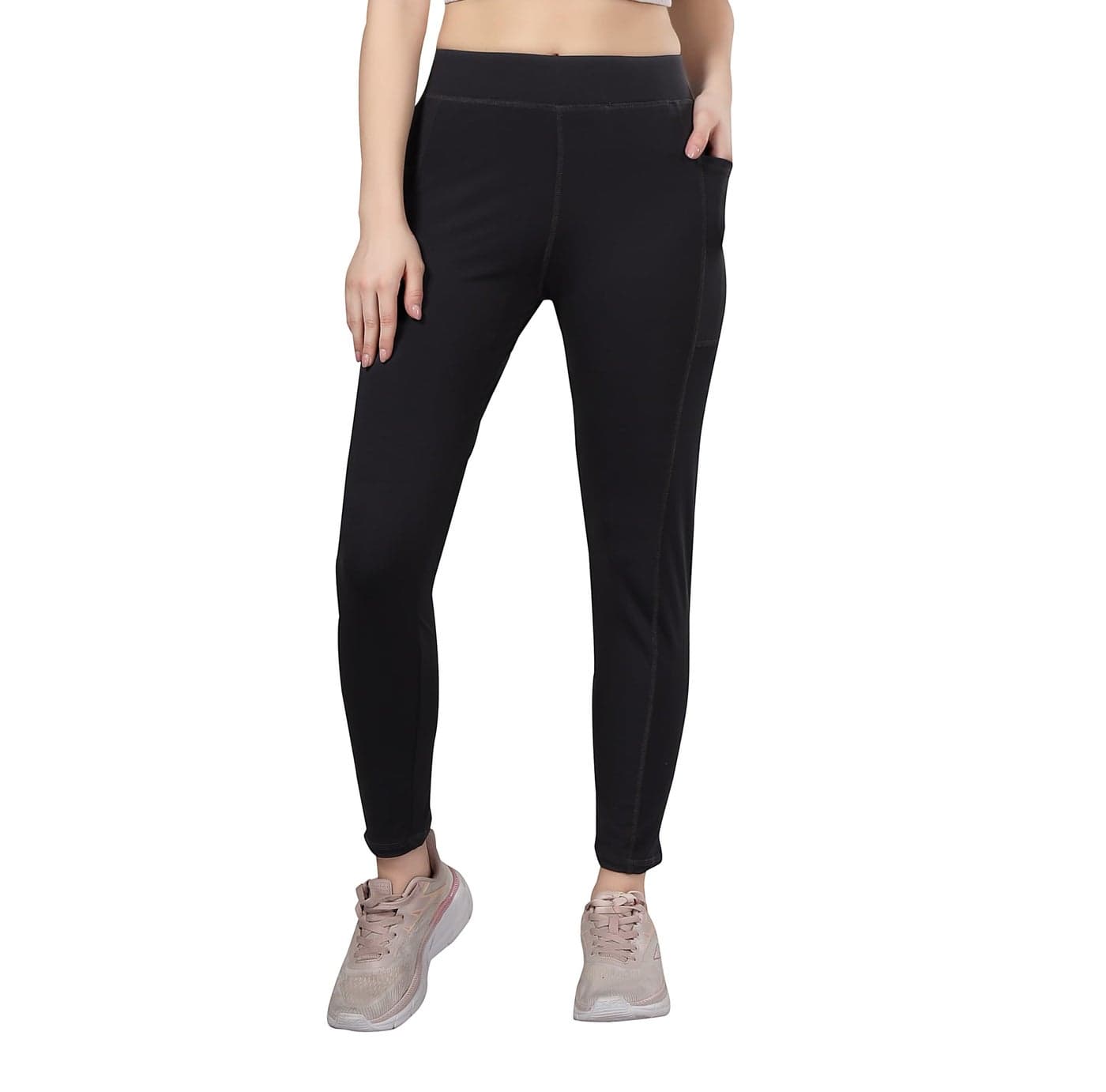 TRASA Active Yoga High Rise Pants For Womens Gym High Waist with 3 Pockets, Tummy Control, Workout Pants 4 Way Stretch Yoga Leggings - Grey, Size - Large