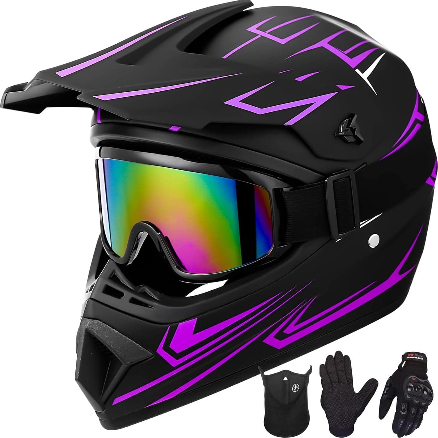 Yesmotor Youth Kids Motocross Helmet Full Face Set with Gloves, Goggles, and Mask - DOT Approved