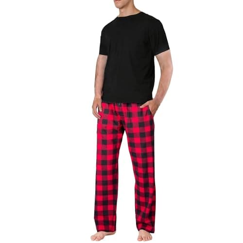 SLEEPHERO Men’s Pajama Set Pajamas For Men 2 Piece PJ Set with Cotton Knit Men Pajama Pants and Short Sleeve Crew Neck T-Shirt Buffalo Check X-Large