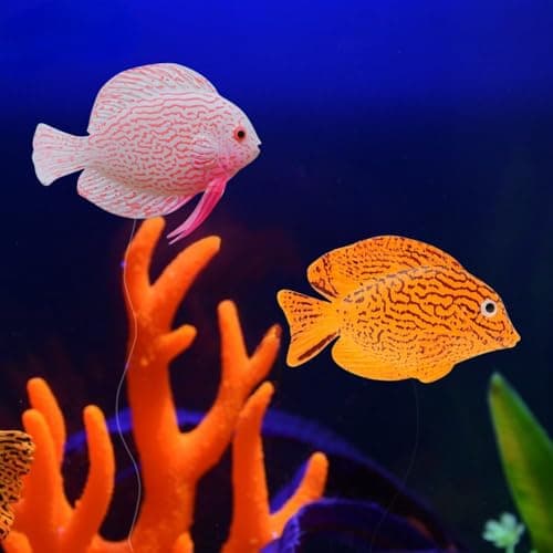 VAYINATO® 2 Pcs Silicon Floating Simulating Fake Fish for Aquarium Fish Tank Decorations | No Harm to Fish | Looks Like Real Fish by Petzlifeworld (Discus + Marine Fish)
