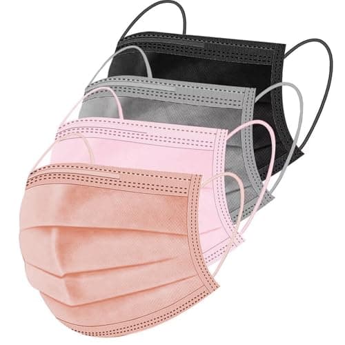 ZIYE 100 Pcs Non-medical Disposable Face Masks - Breathable Non-woven Maskial Mouth Cover 3 Layer with Nose Clip Elastic Earloop Multicolor