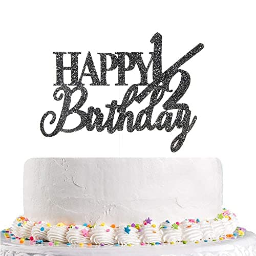 Festiko® Glitter Happy 1/2 Birthday Cake Topper Half Birthday, Baby 6 Months, First Birthday Party Decoration Supplies (Black)