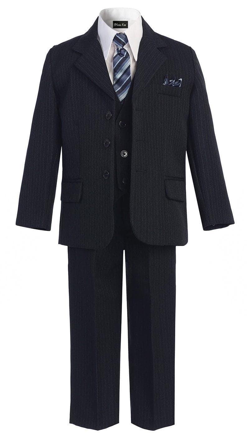 OLIVIA KOO Boys Pinstripe 6Piece Suit with Matching Neck Tie and Pocket SquareNavy2T