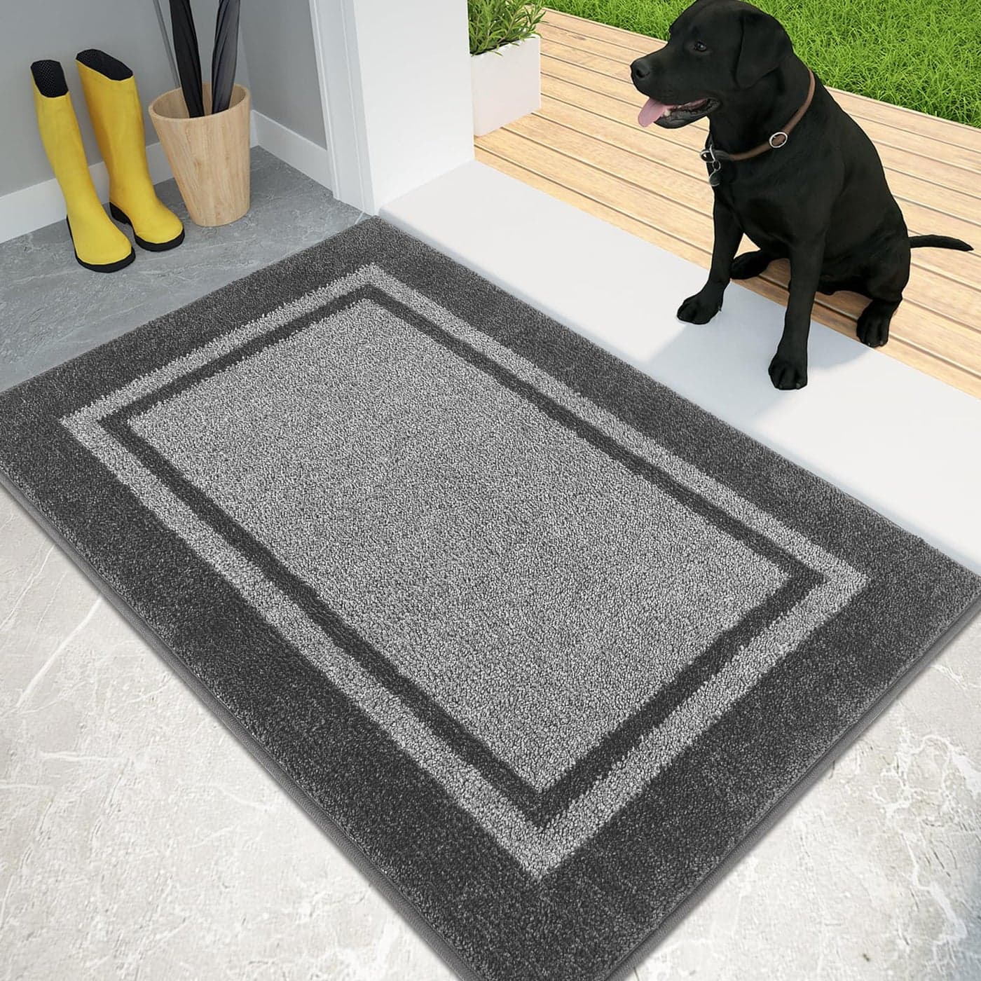 PURRUGS Dirt Trapping Door Mat 20 x 32 NonSlipSkid Machine Washable Entryway Rug Shoes Scraper Area Rug Super Absorbent Welcome Mat for Muddy Wet Shoes and Paws Light Grey Dark Grey