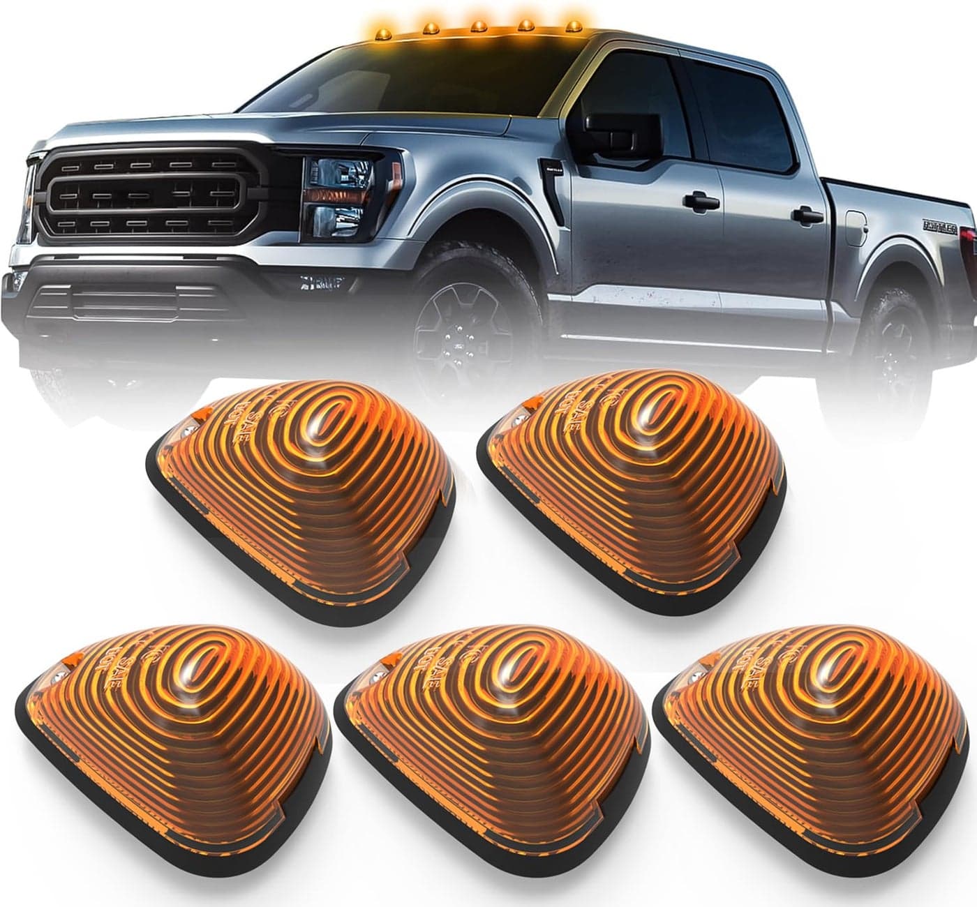 AMEXMART 5Pcs LED Cab Lights, Amber Lens Amber Light Cab Roof Top Clearance Marker Lights Plug and Play Compatible with 1999-2016 F150 F250 F350 F450 F550 Super Duty Pickup Trucks SUV
