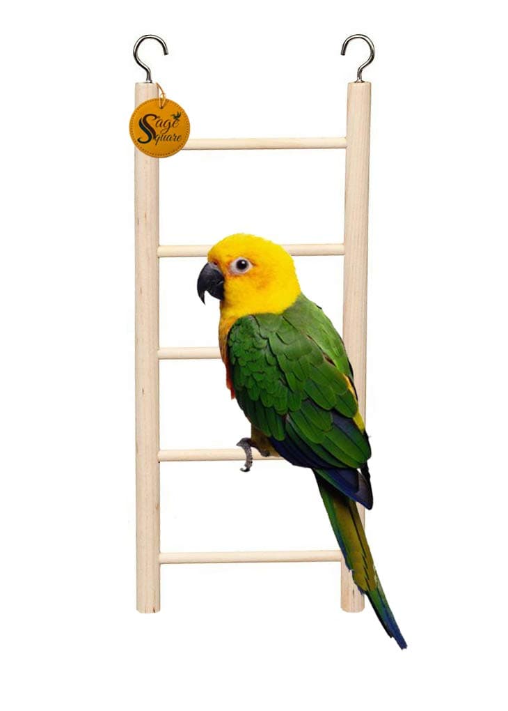 Sage Square Playful Natural Wooden Climbing Ladder Toy for Exercise & Fun, with Hooks, for Birds, Parrot, Budgies and Other Small, Medium Large Bird (Design 3)