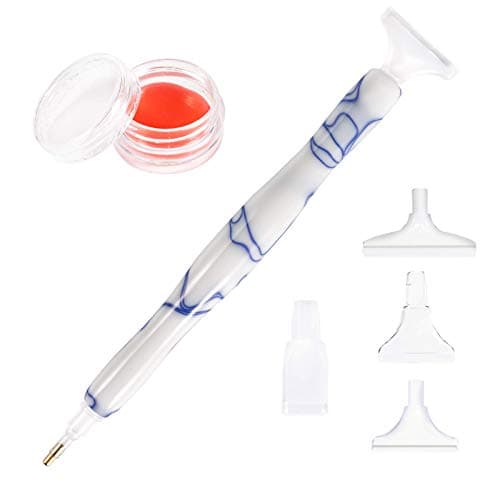 RovyFota Diamond Painting Pen Set 5D Diamond Painting Tools with Resin Pen Metal Tip Drill Bits Clay Boxes White