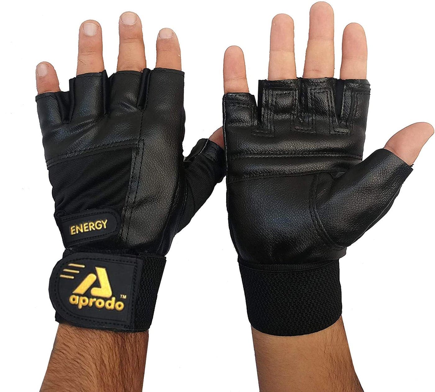 Aprodo Cardio Leather Fitness Gym Gloves with Long Wrist Support (Free Size) (Energy Gym Gloves Free Size)