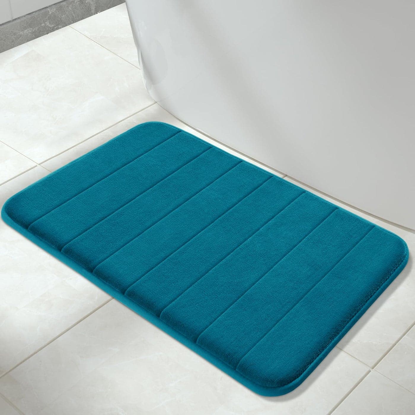 Yimobra Memory Foam Bath Mat Large Size 315 x 198 Super Soft NonSlip Bathroom Rug Water Absorption Machine Wash Thick Comfortable Easier to Dry for Bathroom Mat Tub Shower Peacock Blue