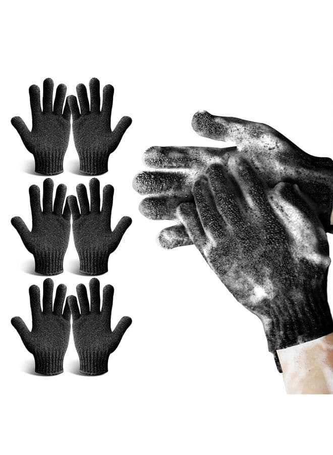 Exfoliating Shower Gloves for Bath,6 pairs Premium Nylon Body Wash Bathing Gloves for Men Women Spa, Massage and Skin Scrub, Dead Skin Cell Remover with Hanging Loop,Black, Regular size