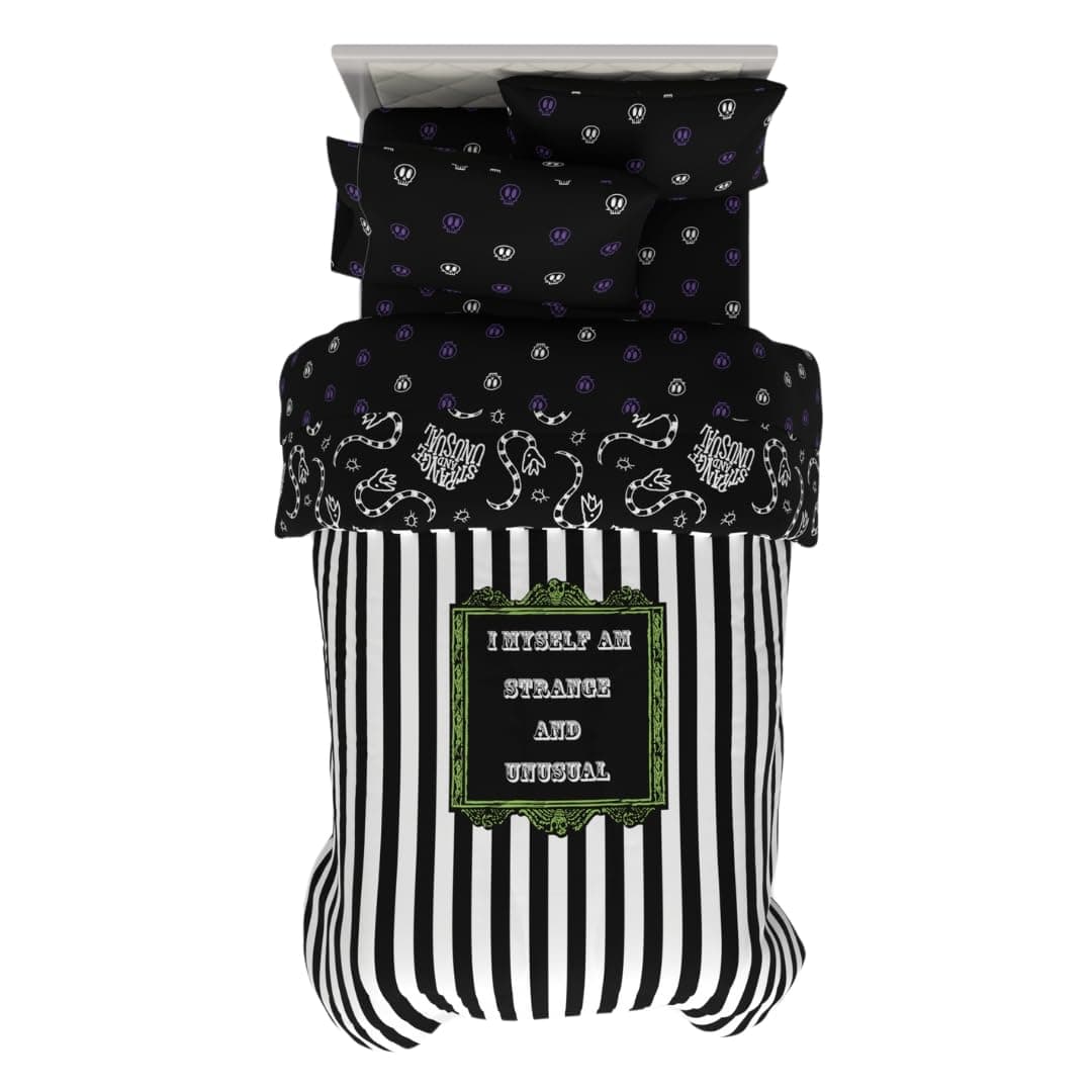 Franco Collectibles Beetlejuice Halloween Striped Bedding 4 Piece Super Soft Comforter and Sheet Set Twin Officially Licensed Product