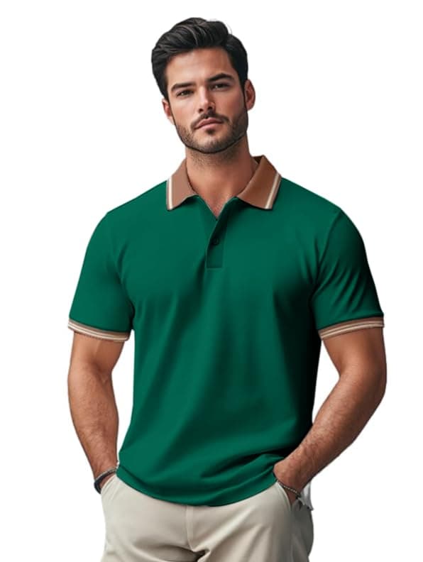 Veirdo® Pure Cotton Half Sleeves Regular Fit Plain Solid Classic Polo Colored Collar T-Shirt for Men (Polo_TPCLR_G117_L)