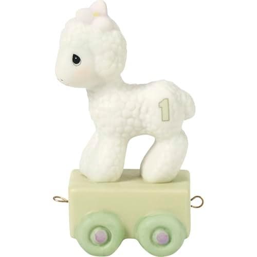 Precious Moments Birthday Train Age 1 - "Happy Birthday Little Lamb" - Charming Bisque Porcelain Figurine, Ideal for 1st Birthday Celebrations, 142021