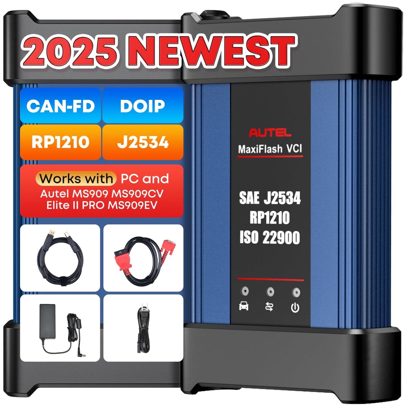 Autel J2534 MaxiFlash VCI 2025 J2534 Reprogramming Tool PassThru ECU Programming Tool DoIPCAN FDDPDU 4 Channels Work wMaxiCOM Ultra Lite MaxiSYS Elite II Pro MS909 MS909EV MS909CV