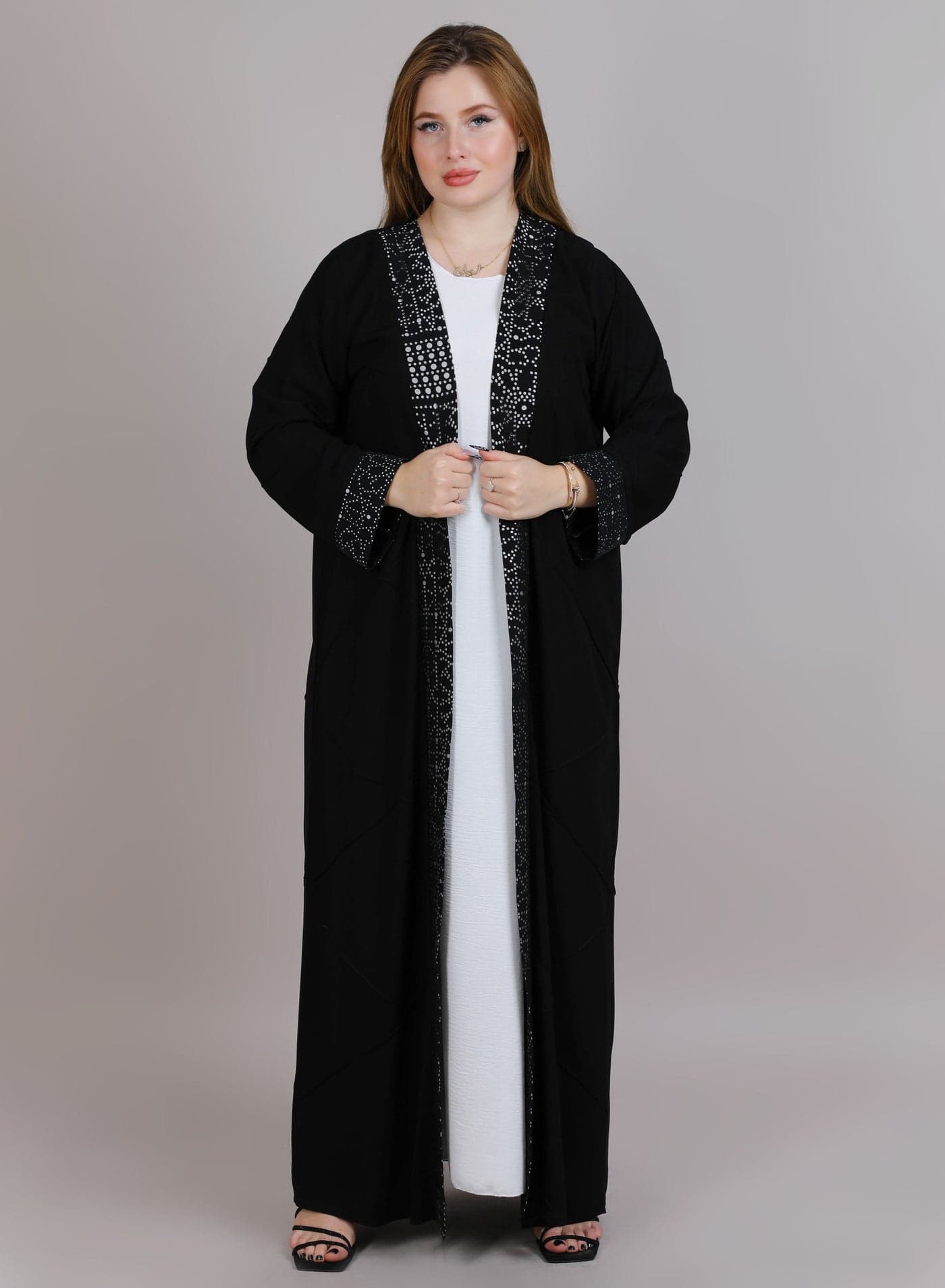 MSquare Fashion Black Korean Nida Embellished Open Abaya