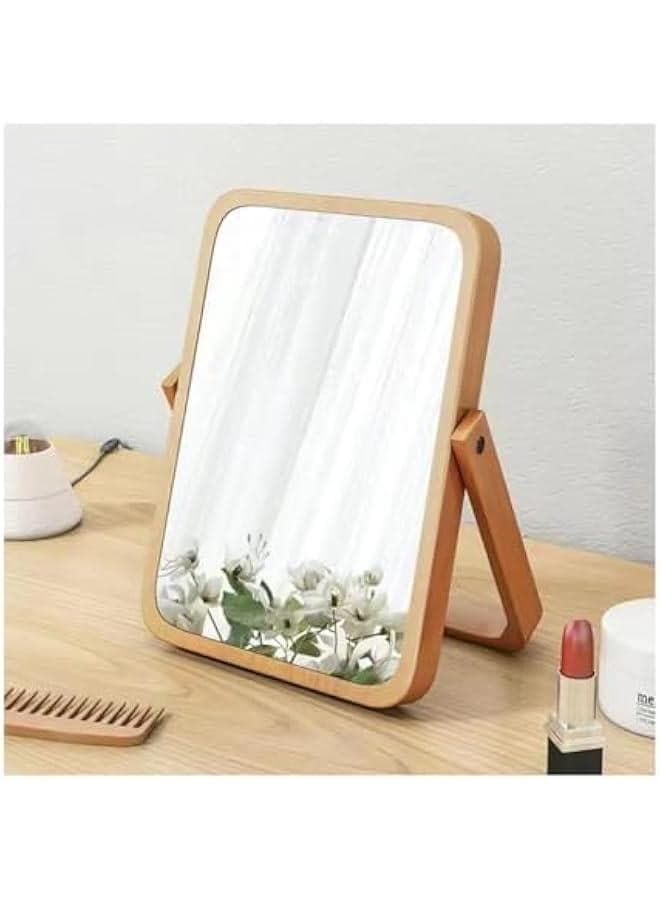 Wood Table Makeup Mirrors for Women - Rectangle Wall-Mounted Mirrors Desk Mirrors for Living Room Bedroom Birthday Gifts,Light Brown