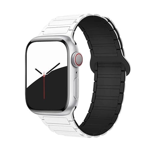 GUOi® Magnetic Silicone Watchband Compatible with Apple Watch Ultra 2&Ultra 49mm 45mm 44mm 42mm 46mm-Men&Women Strap for iWatch Se10/9/8/7/6/5/4/3/2/1 SE 46/44/45/49/42mm(Series 3/2/1)-White/Black