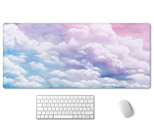 SSOIU Watercolor Pastel Sky Desk Mat, Cloud and Pink Sky Extended Mouse Pad, XXL Gaming Mouse Pad, 35.5x15.7inch
