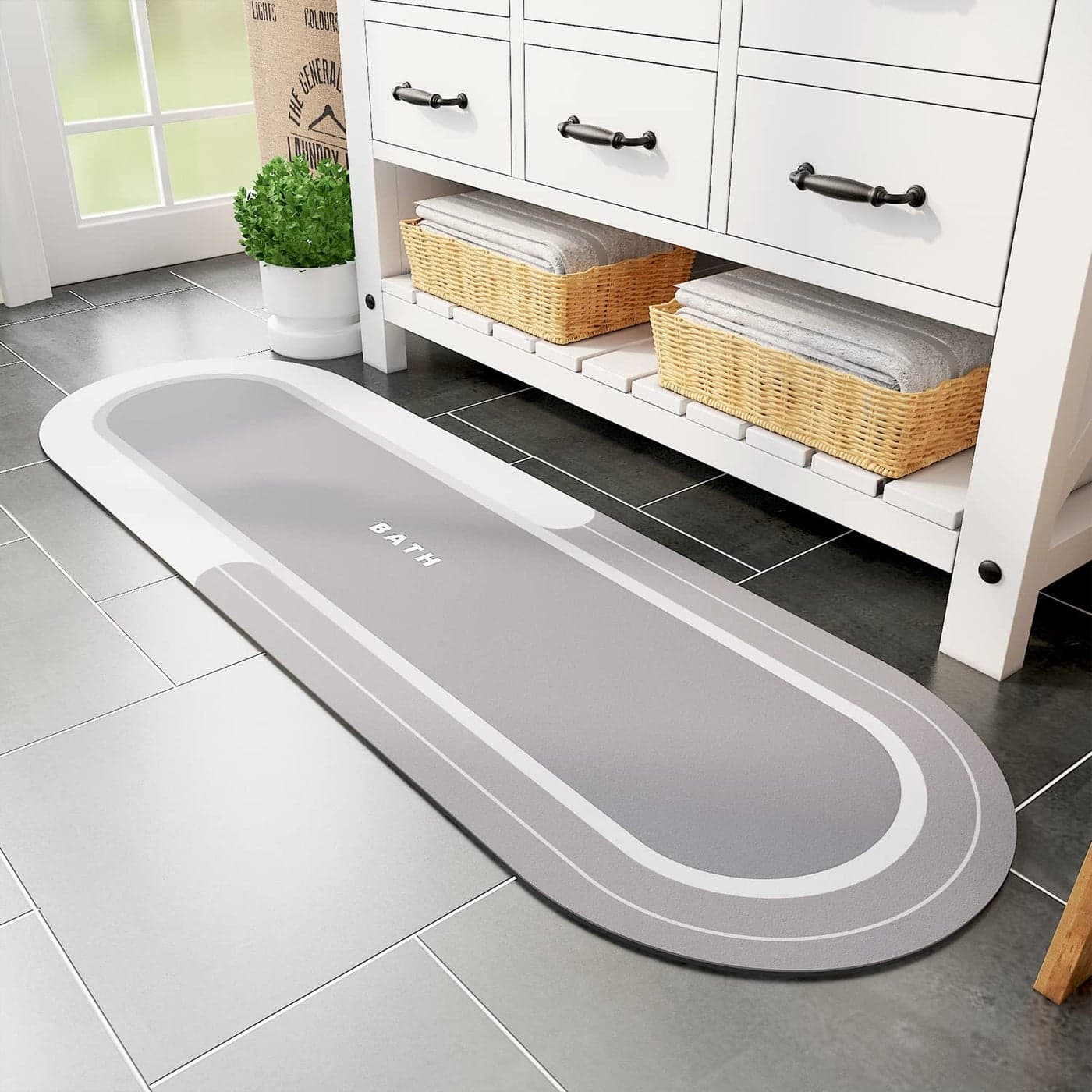 MontVoo Bath Mat Runner Long Non Slip Absorbent Quick Dry Thin Bath Rug for Bathroom Floor Mat Rubber Backed Stain Resistant Easy Care Gray 17x59