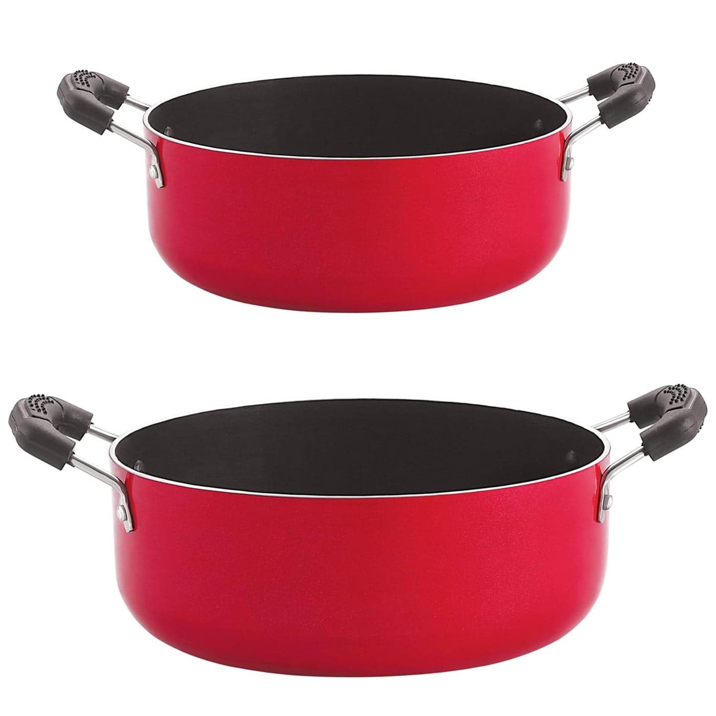 Nirlon Aluminum Cookware Set Standard,2-Pieces,Black and Red (CS22_CS24)