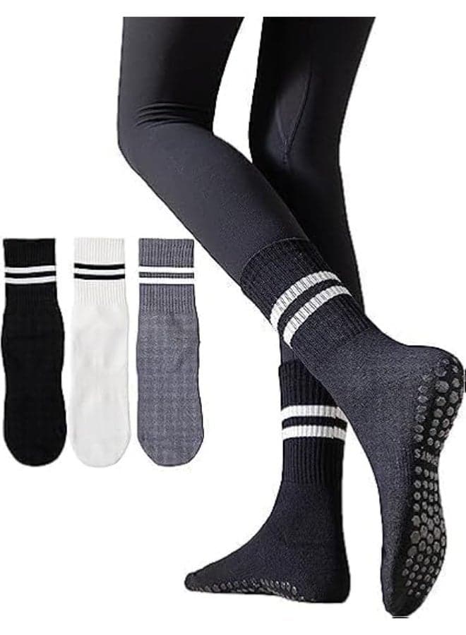 Women Pilates Grip Socks, Non Slip Yoga Socks with Grips Barre Hospital Athletic Socks, Fashion Non Slip Grippy Socks for Barre, Tennis, Ideal Cushion Crew Socks for Women